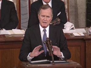 Witness U.S. Pres. George H.W. Bush addressing Congress after Iraq's invasion of Kuwait