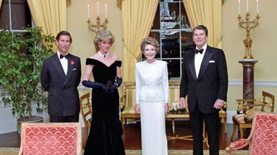 President and Nancy Reagan with Prince Charles and Princess Diana in the Yellow Oval room. 11/9/1985