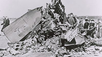 Wreckage of the U-2 spy plane shot down inside the Soviet Union in 1960. U-2 spy plane incident, U-2 affair, Cold War.